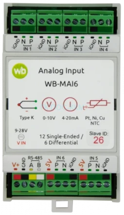 Модуль аналогового ввода WIREN BOARD с RS-485 Modbus RTU WB-MAI6