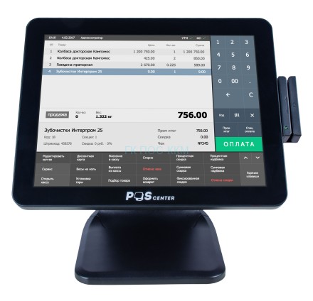 4133 Сенсорный моноблок POSCenter POS101 Pro (15&quot;, PCAP, N100, RAM 4Gb, SSD M2 128Gb, MSR) без ОС