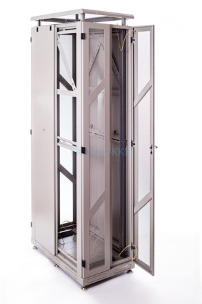 Шкаф Grey Premium 2, 42U, 2054x600x1000 мм, разборный серый двухдверный, с сетчатыми дверьми, код REC-64210S-GP2