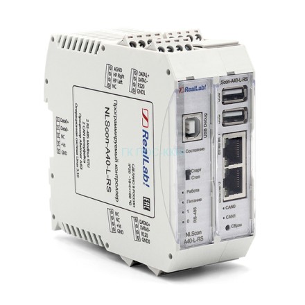 NLScon-A40-L-RS RealLab Слотовый высокопроизводительный ПЛК 4x1,2 ГГц Cortex A7, 1 Гб ОЗУ, 8 Гб eMMC, 2xEthernet, 2хRS-485, 2xCAN, шина RS-485 Modbus TCP/RTU, CANopen, ОС Embedded Linux 3.10, Codesys 3.5, WebVisu